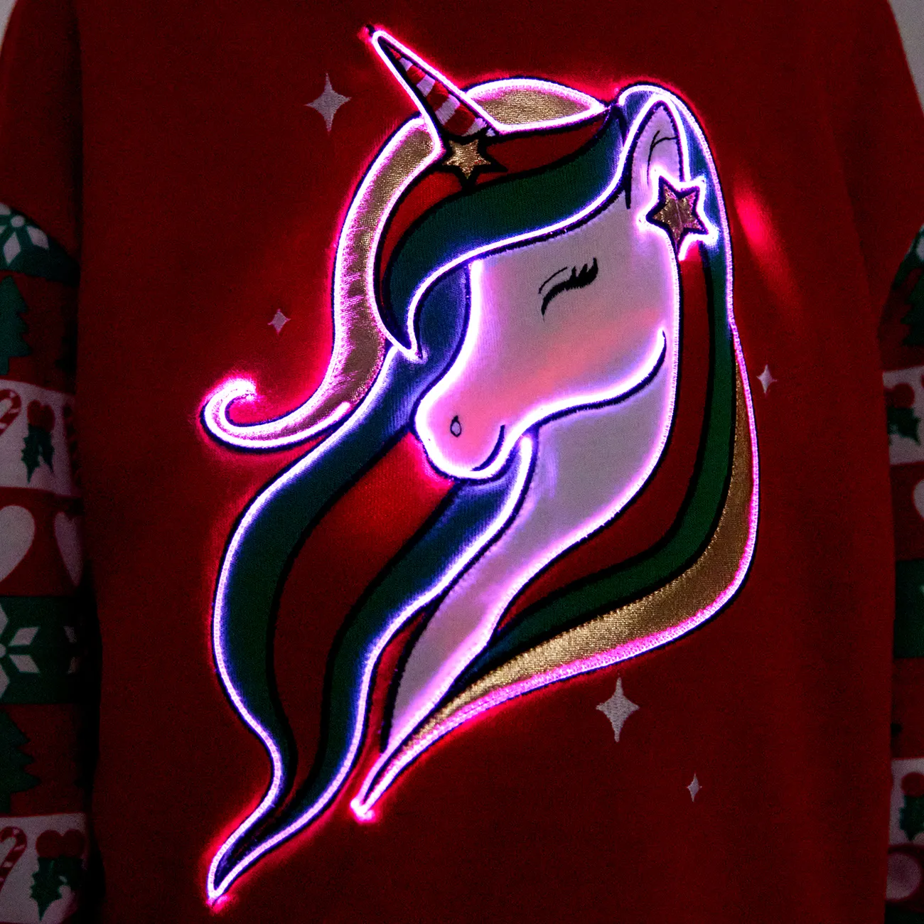 Go-Glow عيد الميلاد مضيئة قميص من النوع الثقيل مع إضاءة يونيكورن بما في ذلك وحدة تحكم (بطارية مدمجة) أحمر big image 1