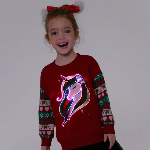 Go-Glow Christmas Illuminating Sweatshirt with Light Up Unicorn Including Controller (Built-In Battery) Red big image 2