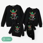 Christmas Family Matching Reindeer&Letters Print Cotton Long Sleeve Tops Black image 2