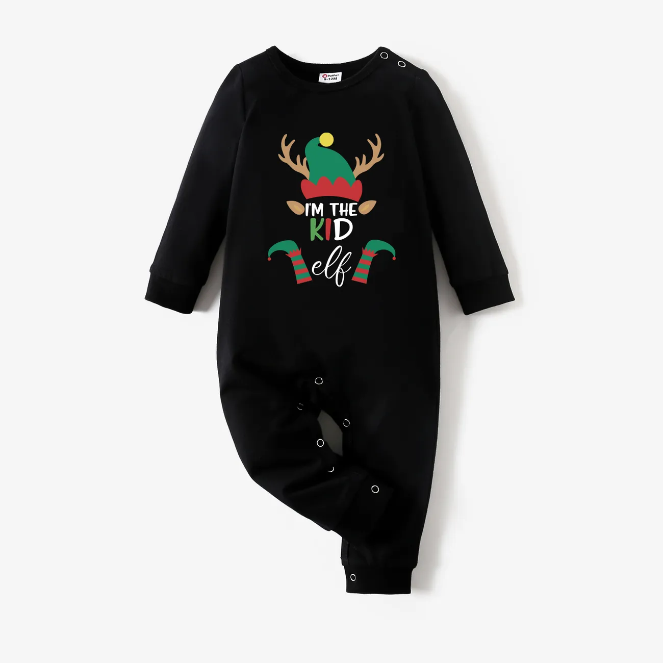 Christmas Family Matching Reindeer&Letters Print Cotton Long Sleeve Tops Black big image 1