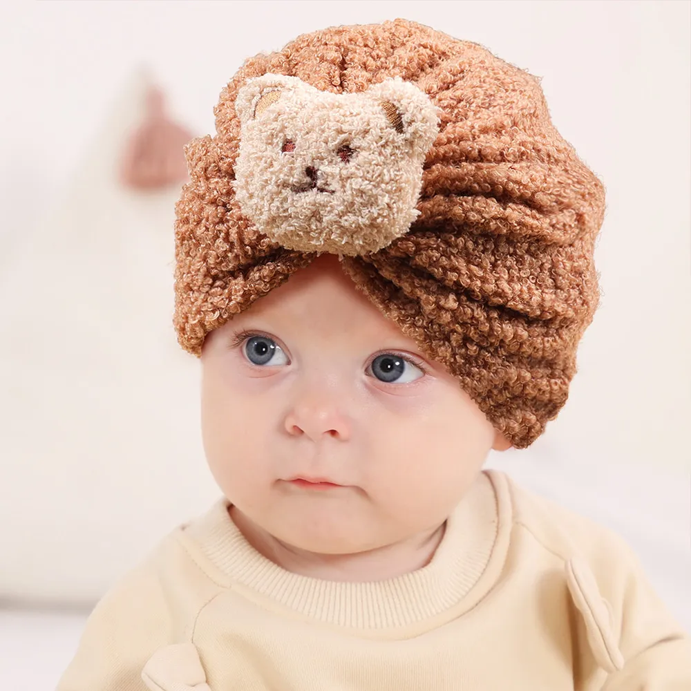 Baby's teddy fleece warm fetal cap Coffee big image 1