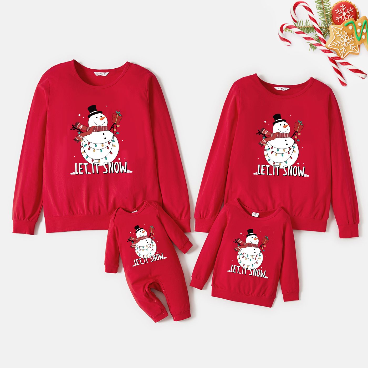 

Christmas Family Matching Solid Color Snowman Print Cotton Long Sleeve Tops