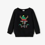 Christmas Family Matching Reindeer&Letters Print Cotton Long Sleeve Tops Black image 6