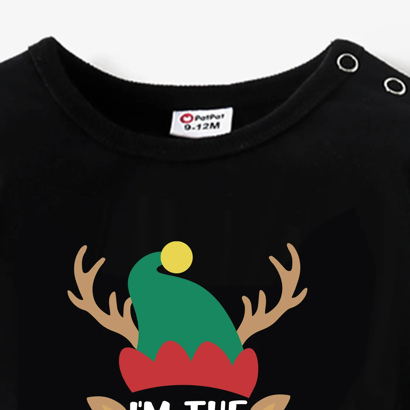 Christmas Family Matching Reindeer&Letters Print Cotton Long Sleeve Tops Black image 3