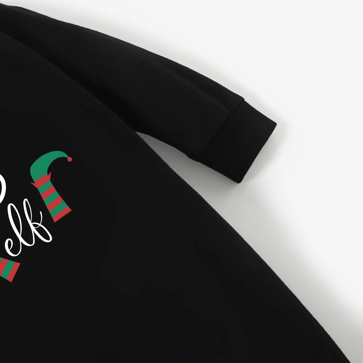 Christmas Family Matching Reindeer&Letters Print Cotton Long Sleeve Tops Black image 4
