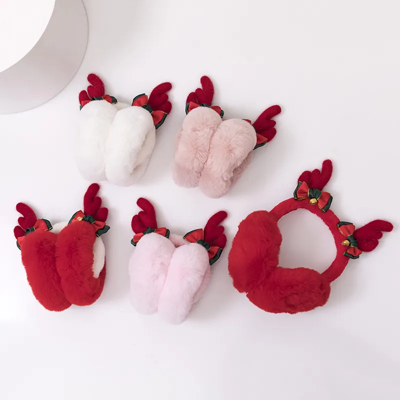 Kids likes Christmas antlers can fold the earmuffs Pink big image 1