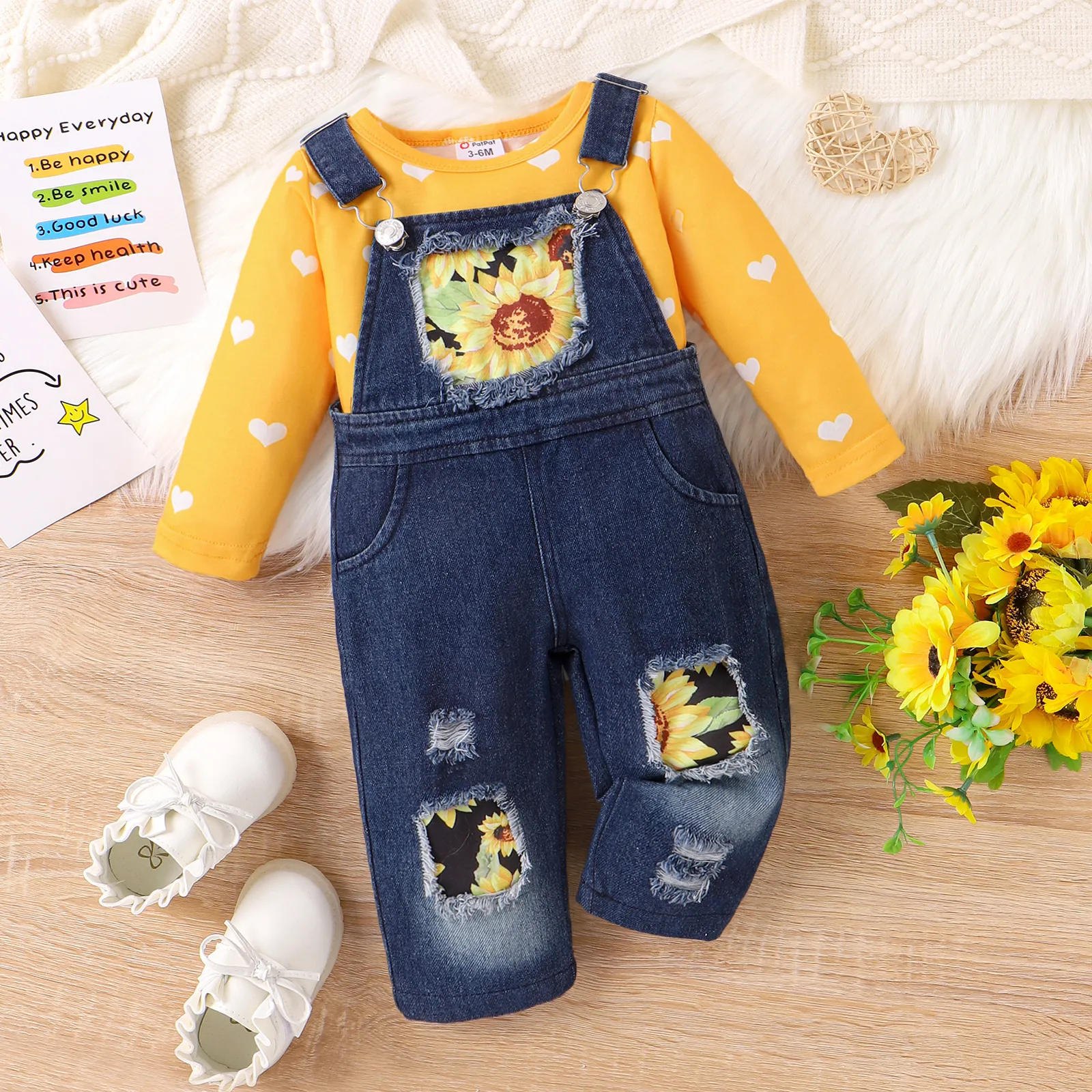 2pcs Baby Girl Sweet Heart-shaped Tshirt and Jean Set Blue big image 1