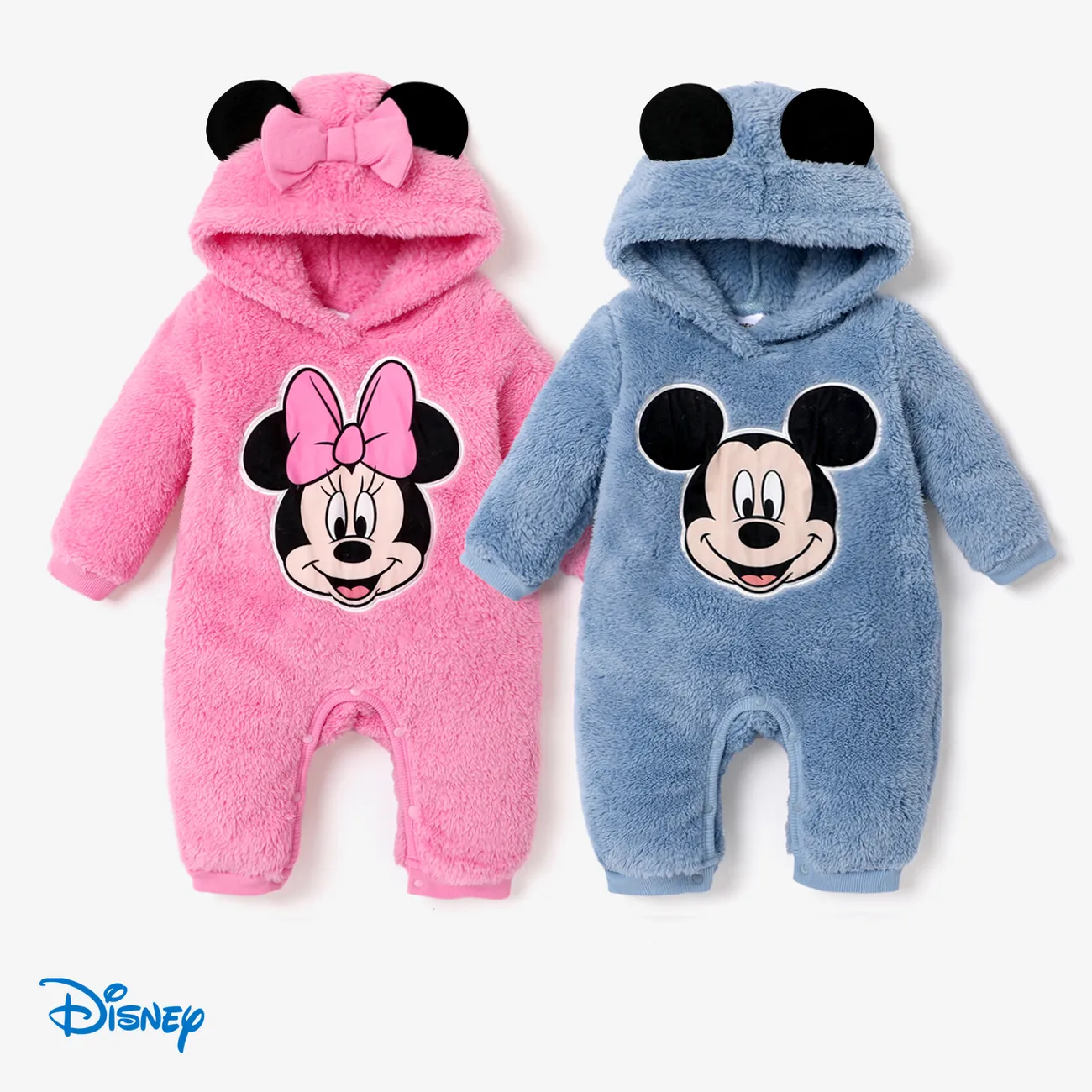 Disney Mickey and Friends Furry Character Pattern 3D Ears Hooded Romper  Pink big image 1
