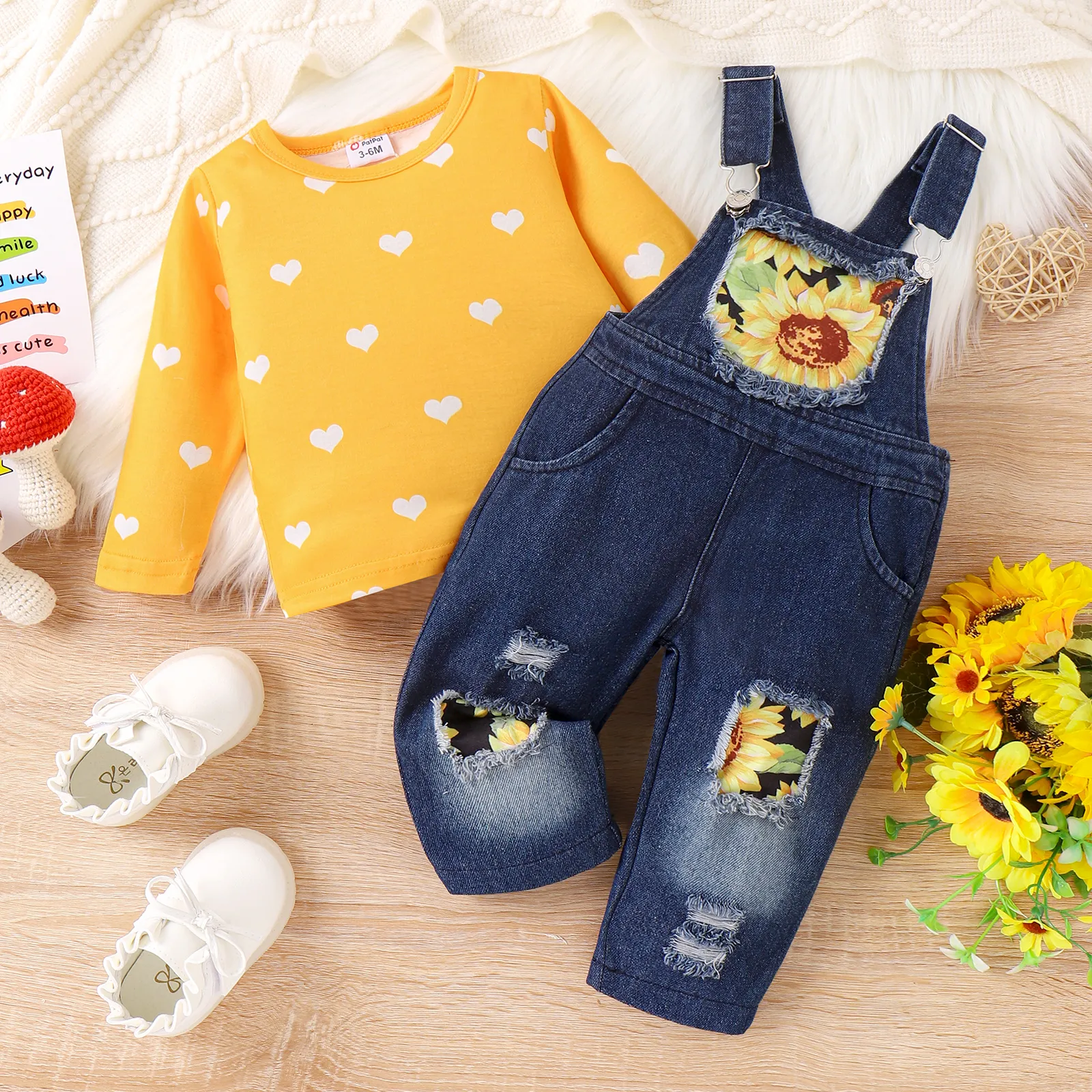 2pcs Baby Girl Sweet Heart-shaped Tshirt and Jean Set Blue image 2