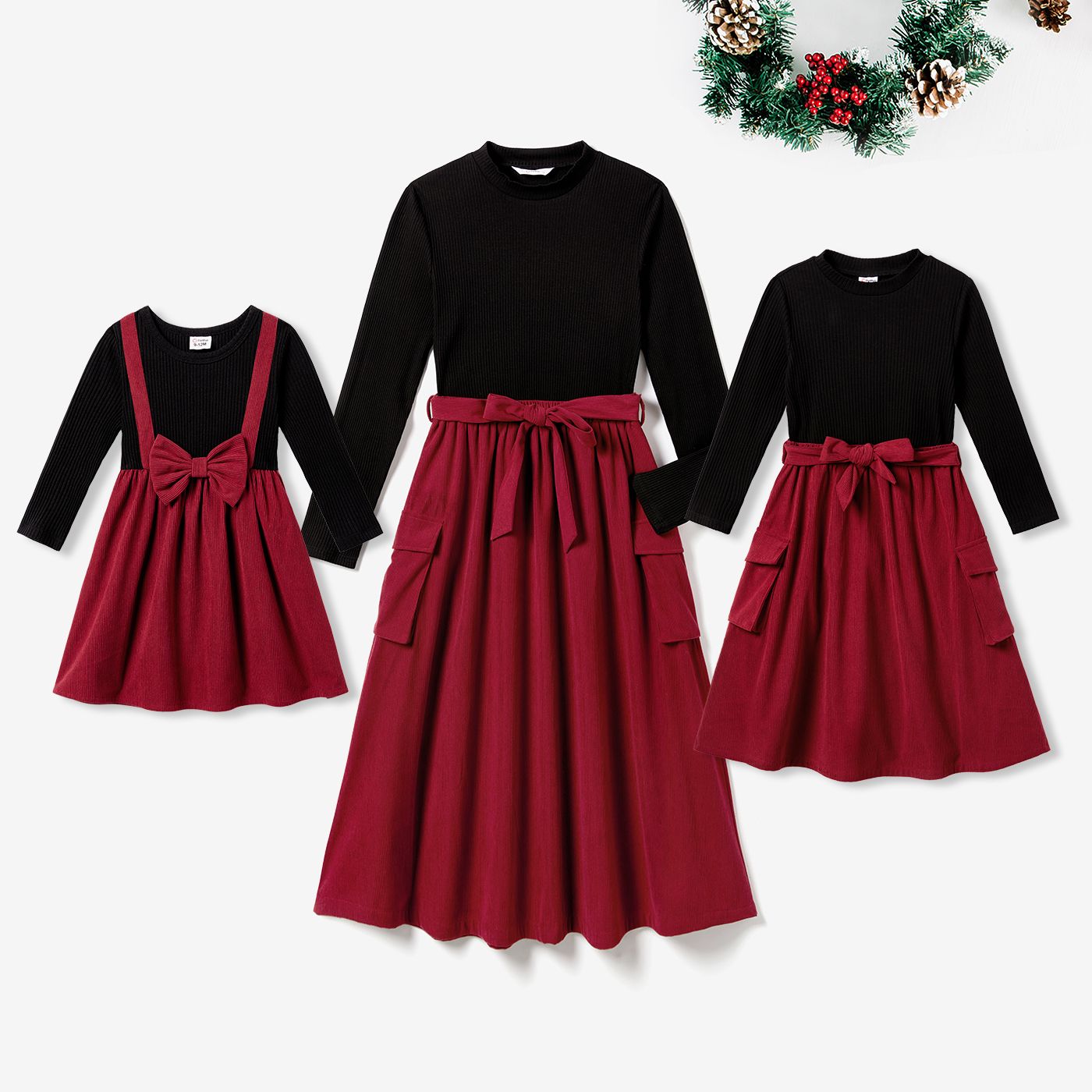 

Mommy and Me Long Sleeve Knitted Tops and Bow Decor Skirts Dresses Sets