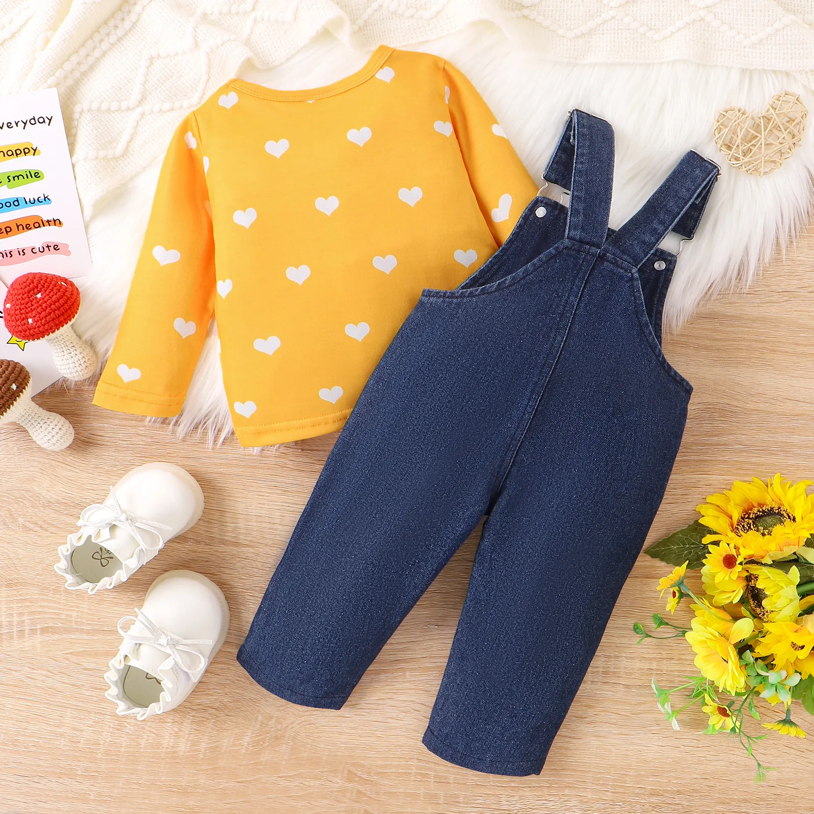 2pcs Baby Girl Sweet Heart-shaped Tshirt and Jean Set Blue image 3
