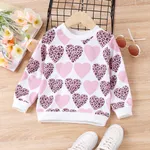 Kid Girl Allover Leopard Heart Print Long-sleeve Sweatshirt Pink image 5
