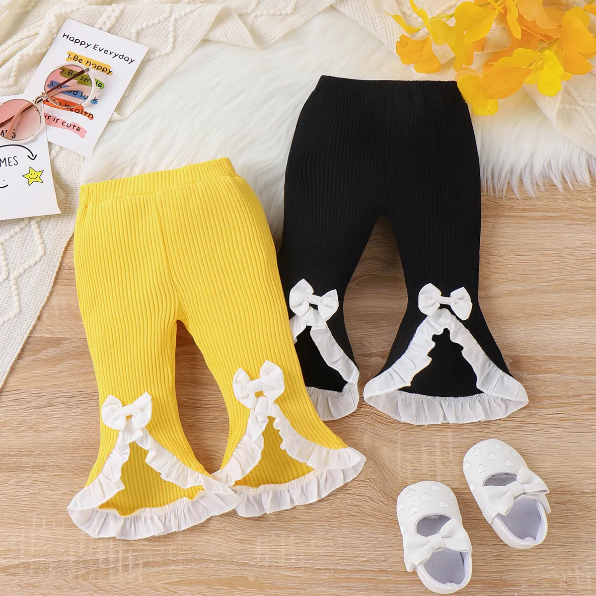 Baby Girl Agaric Edge Solid color Leggings
