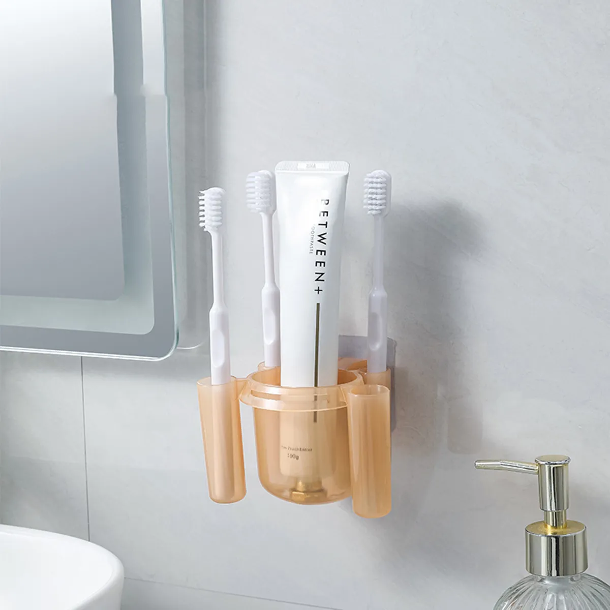 

No Drill Toothbrush and Toothpaste Holder Bathroom Organizer