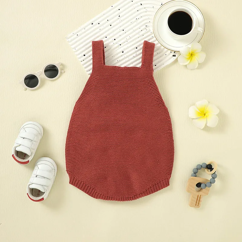 Baby Boy/Girl Knitted Button Romper Brick red big image 1