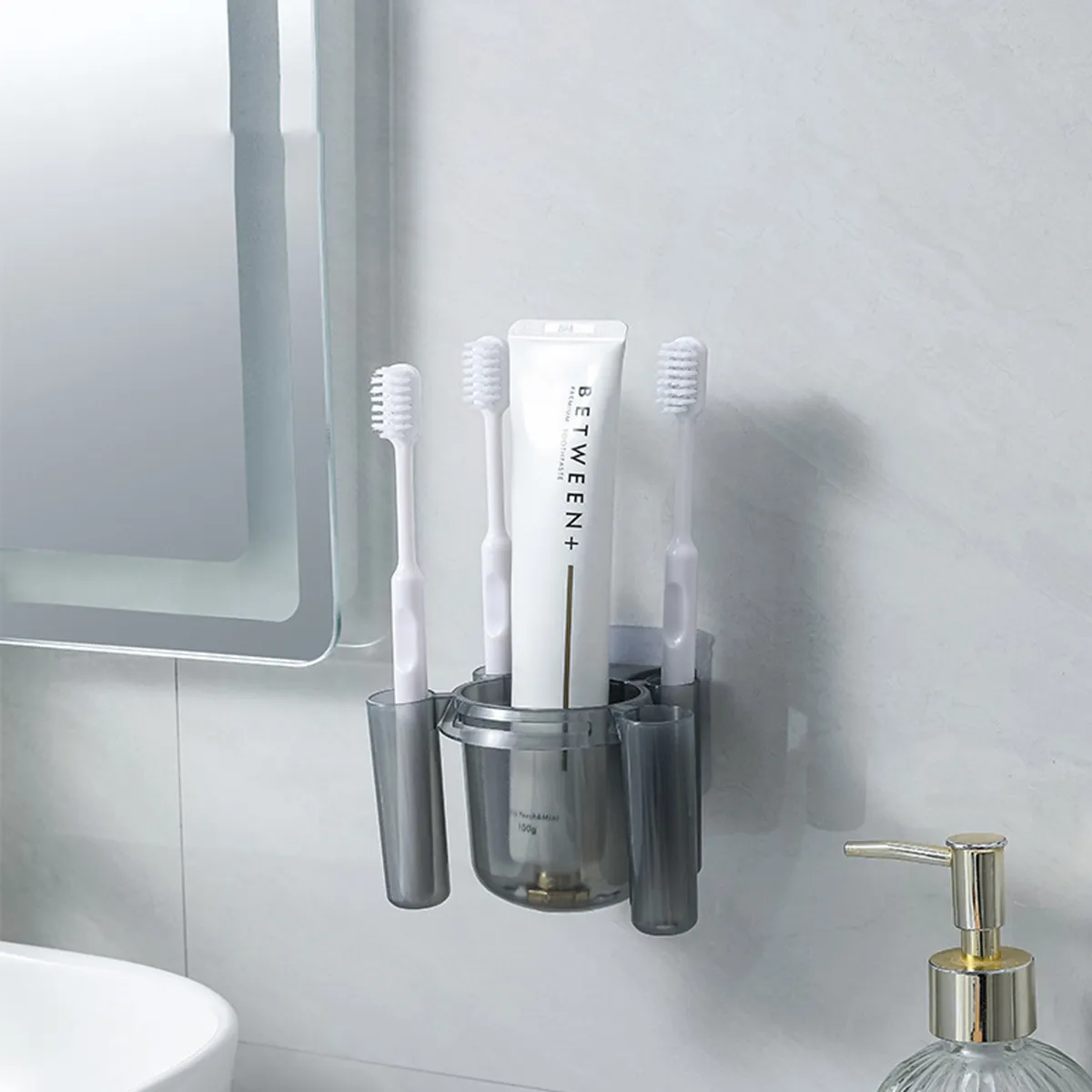 No Drill Toothbrush And Toothpaste Holder Bathroom Organizer