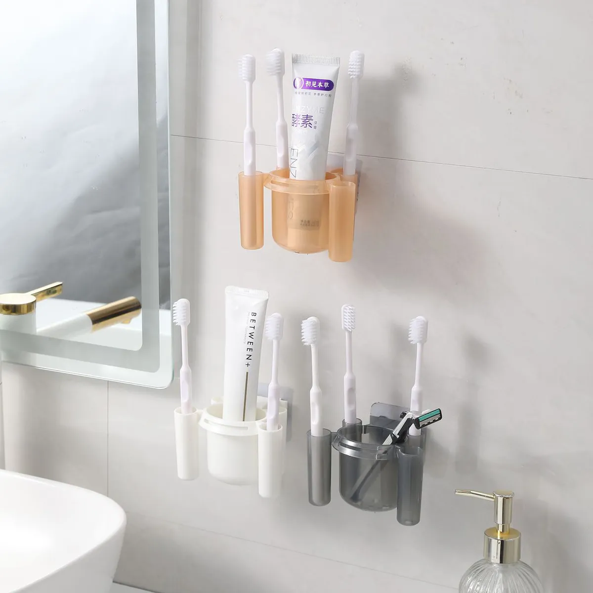No Drill Toothbrush and Toothpaste Holder Bathroom Organizer