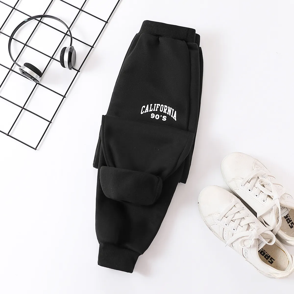 Kid Boy Casual Letter Pattern Oversized Pants Black big image 1