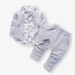 2pcs Baby Boy 95% Cotton Long-sleeve Faux-two Floral Print Top and Pants Set Light Grey