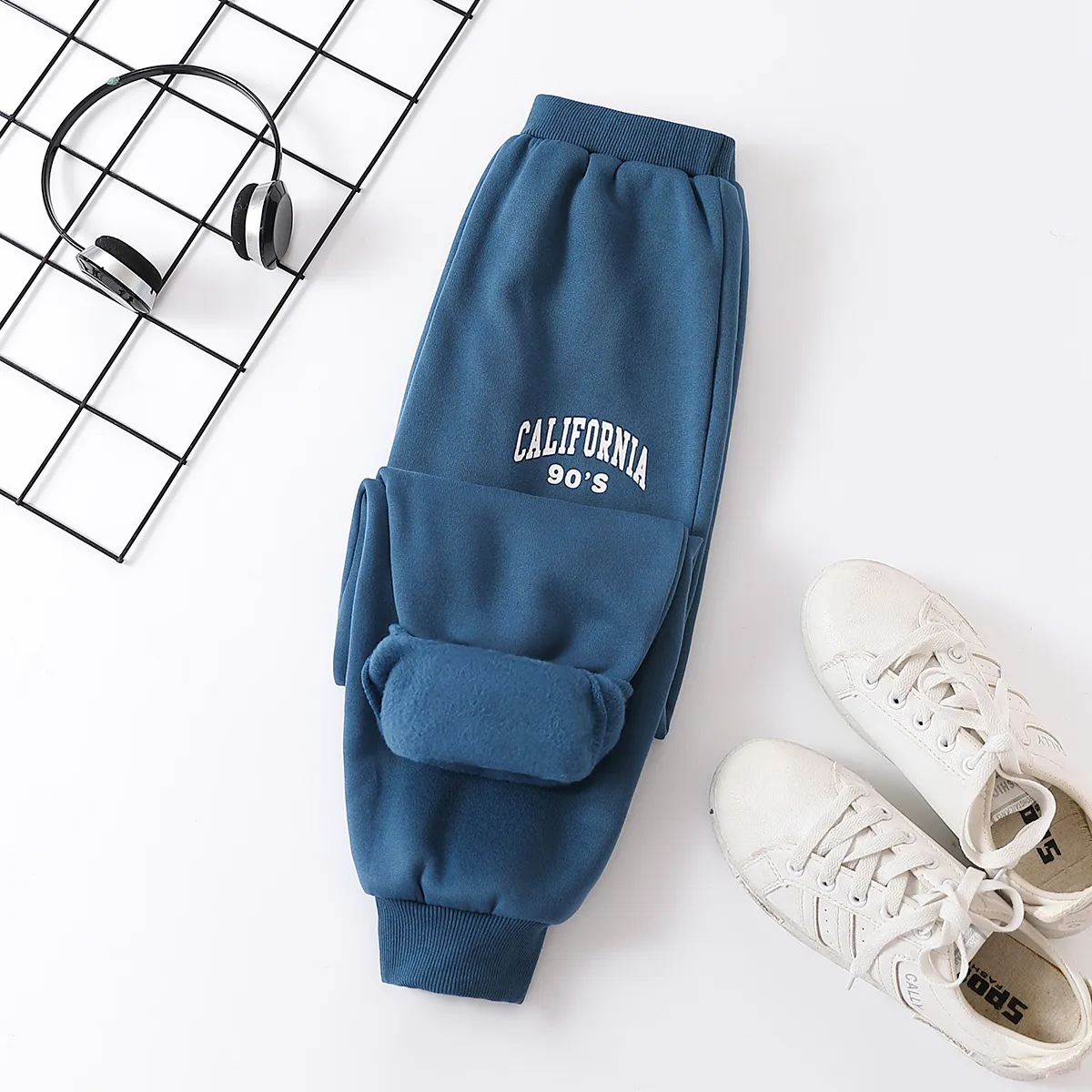 Kid Boy Casual Letter Pattern Oversized Pants Blue