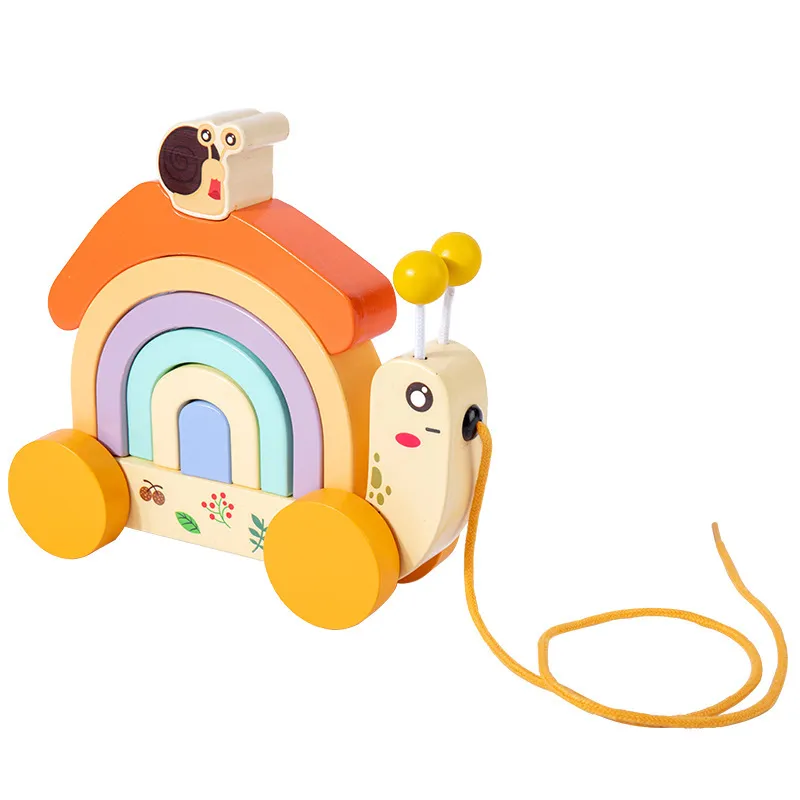 Rainbow Snail Wooden Pull-Along Toy for Children's Crawling and Walking Fun Multi-color image 6