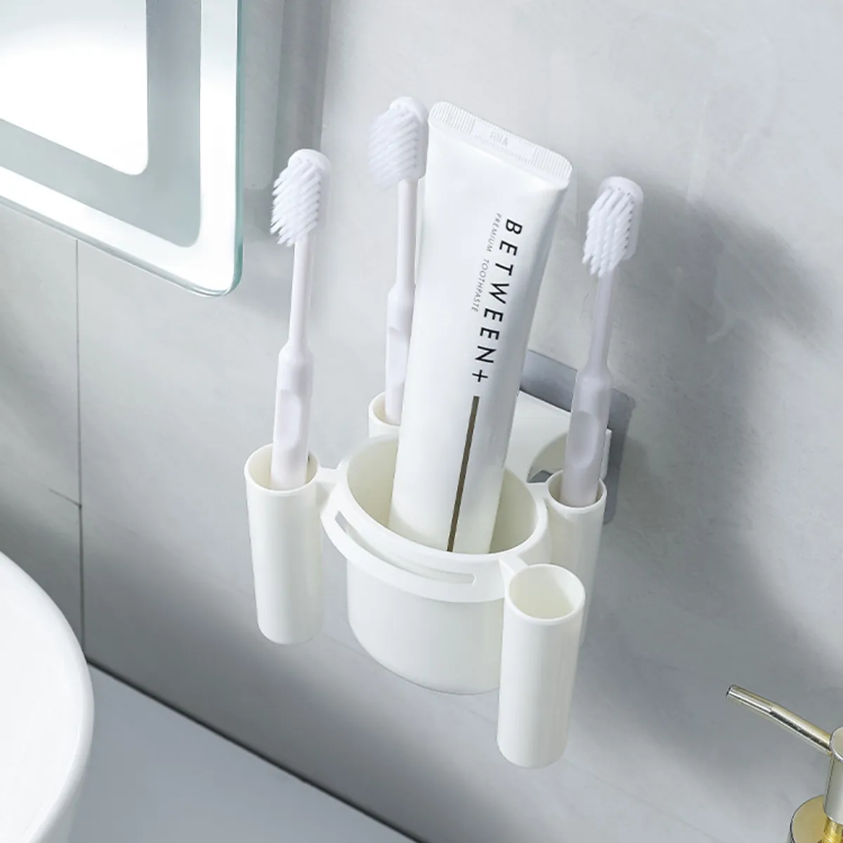 Sem escova de dentes de broca e suporte de pasta de dente organizador de banheiro Branco Cremoso image 4