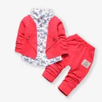 2件 嬰兒 男 襟貼 碎花 前衛 長袖 嬰兒套裝 紅色