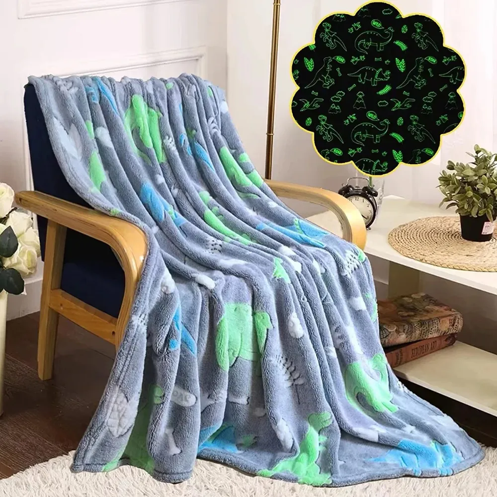 Flannel Night Light Glow Blanket for Kids Grey