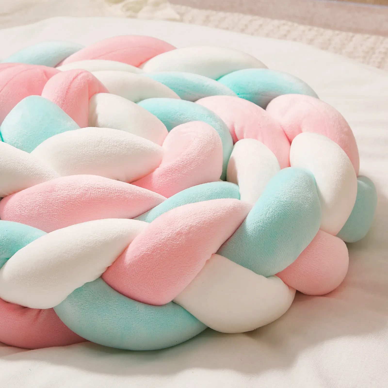 Crystal Velvet Braided Bumper with Anti-collision Design for Baby Bed Mint Green image 2