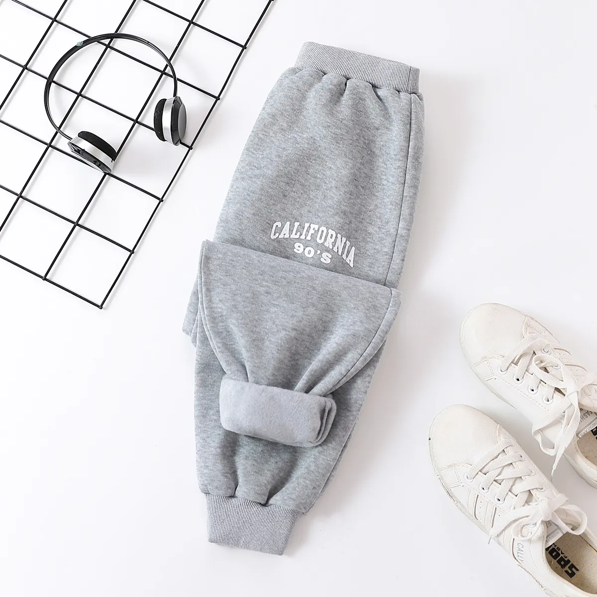 Kid Boy Casual Letter Pattern Oversized Pants Grey