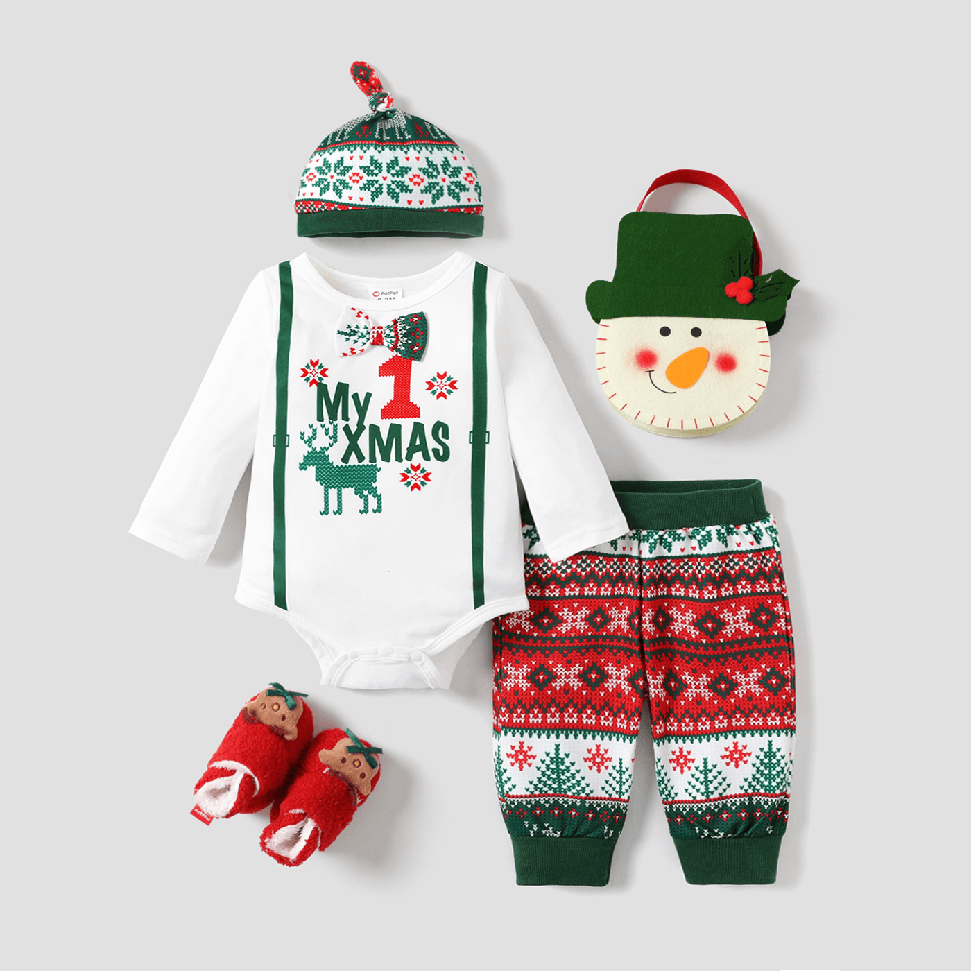 3PCS Baby Boy Secret Button Christmas Bohemia Jumpsuit/ Pant/ Hat Set
