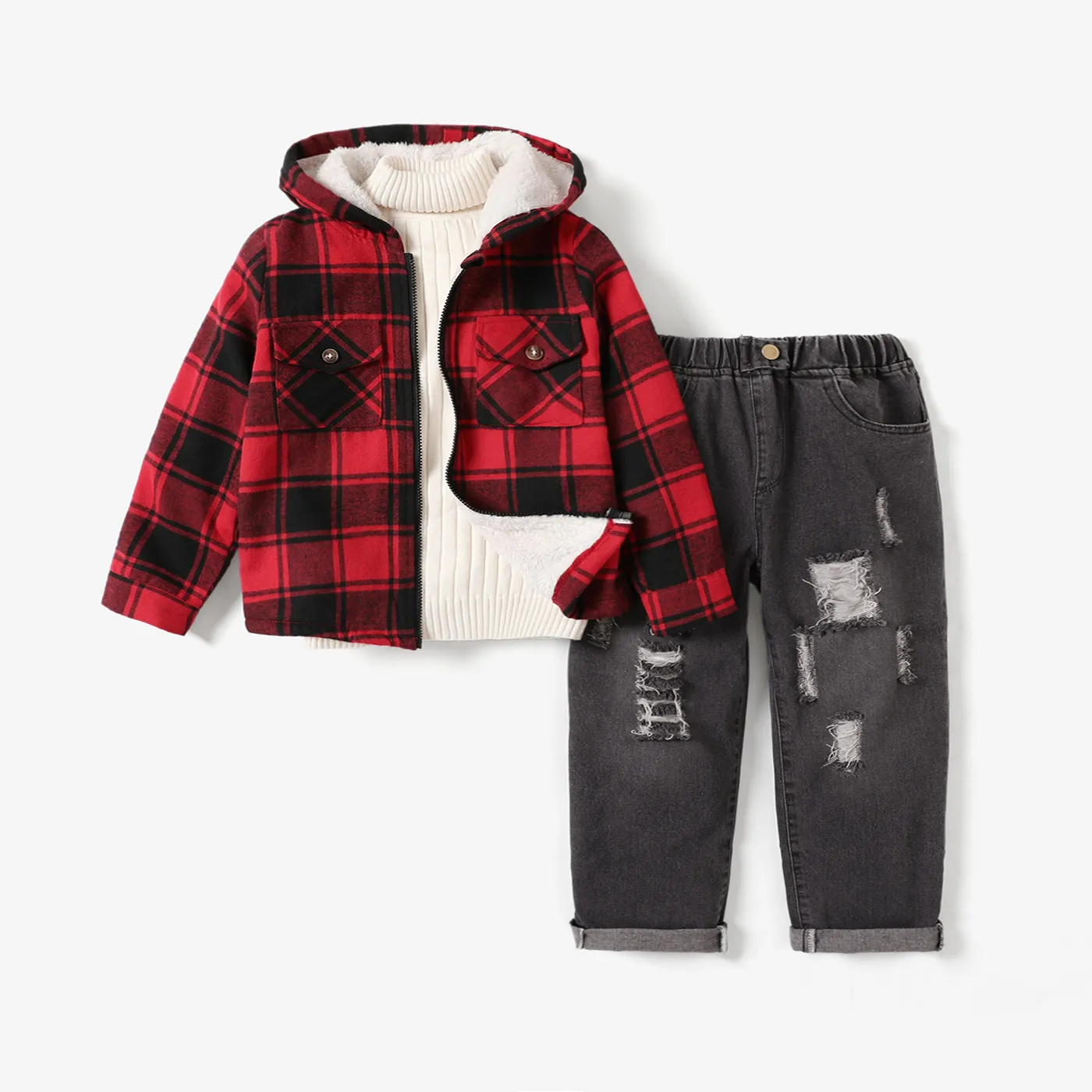 Kid Boy Grid Patch Pocket Stylish Coat
