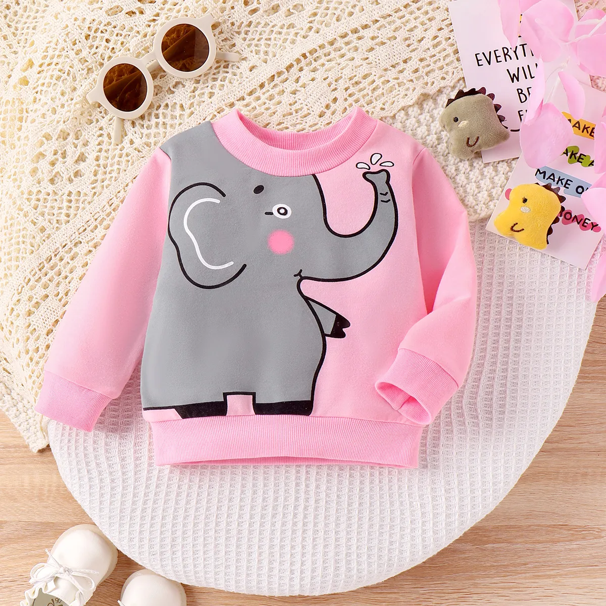 Baby Girl Sweet Elephant Crocodile Animal Print Regular Fit Sweatshirt