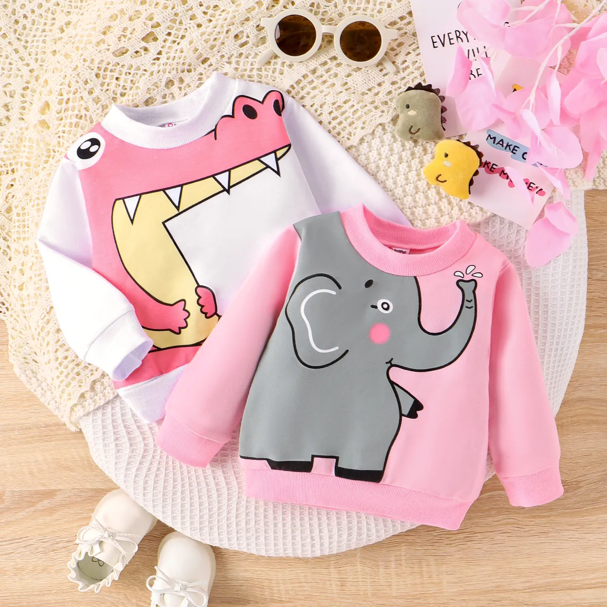 Baby Girl Sweet Elephant Crocodile Animal print Regular Fit Sweatshirt