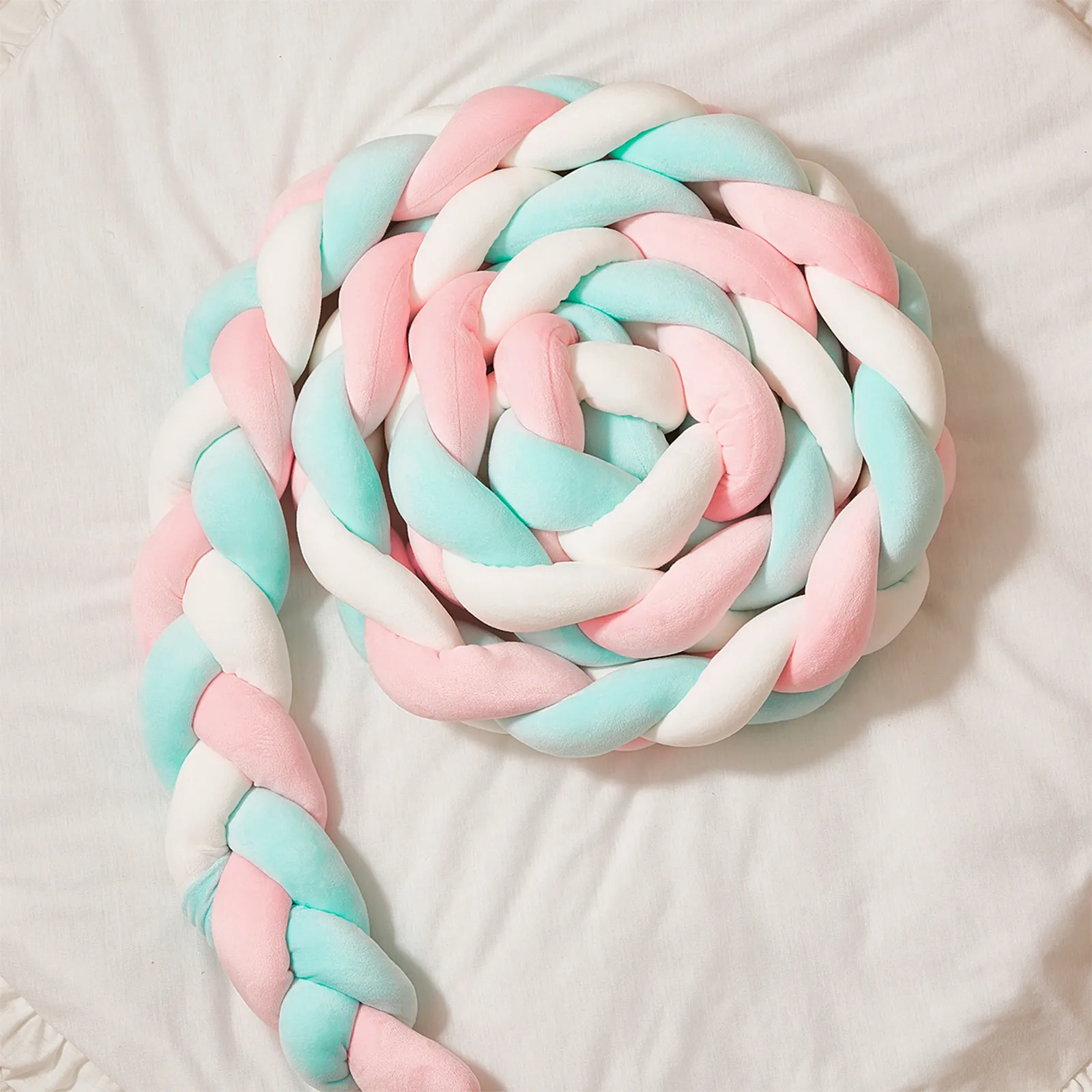 Crystal Velvet Braided Bumper with Anti-collision Design for Baby Bed Mint Green image 3