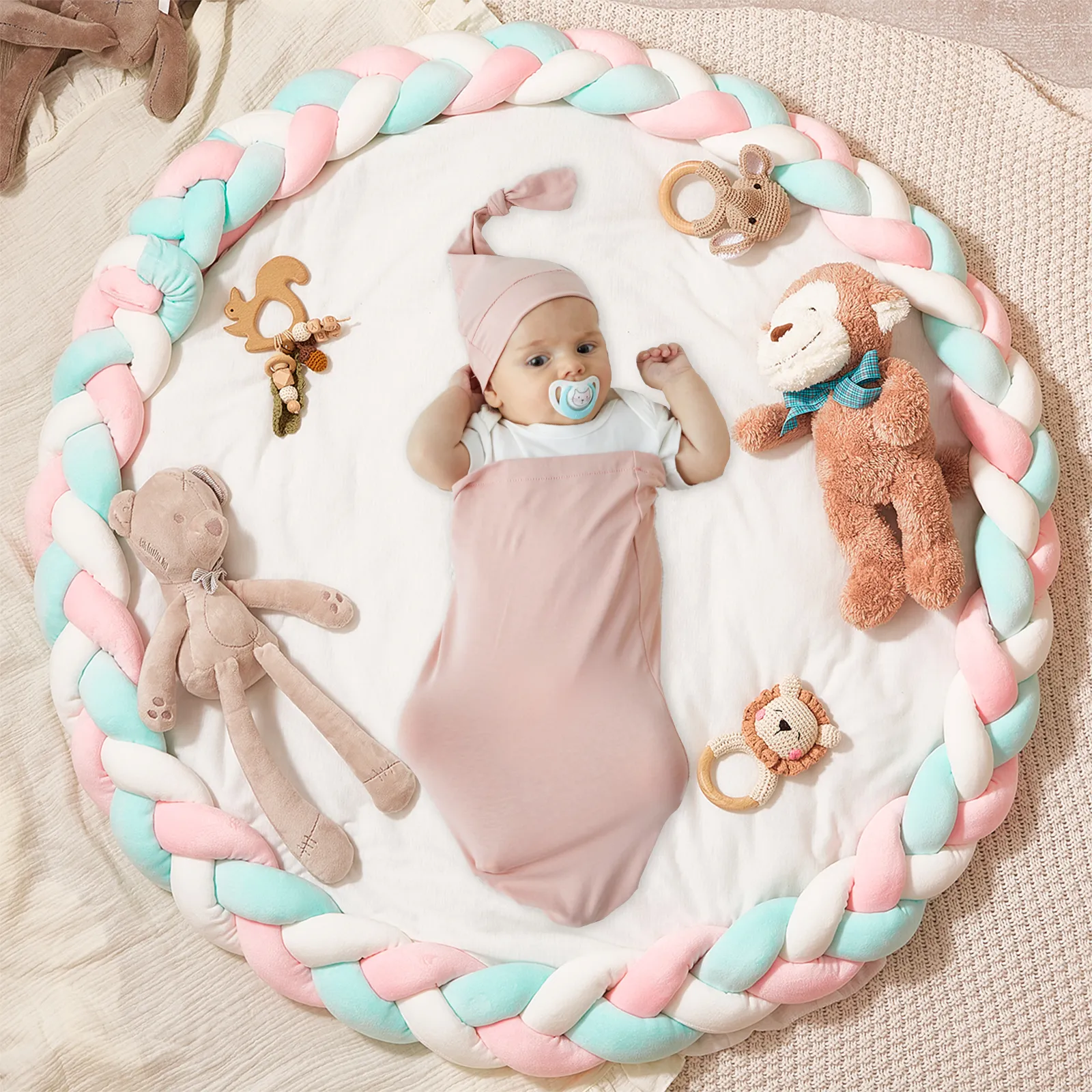Crystal Velvet Braided Bumper with Anti-collision Design for Baby Bed