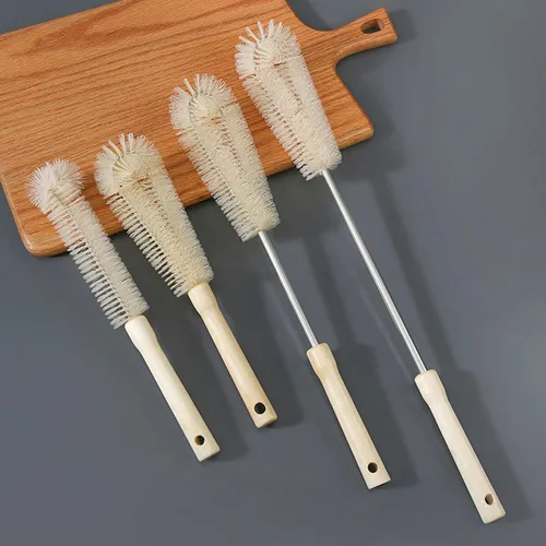 Long-handled wooden brush for cleaning insulated cups and blenders