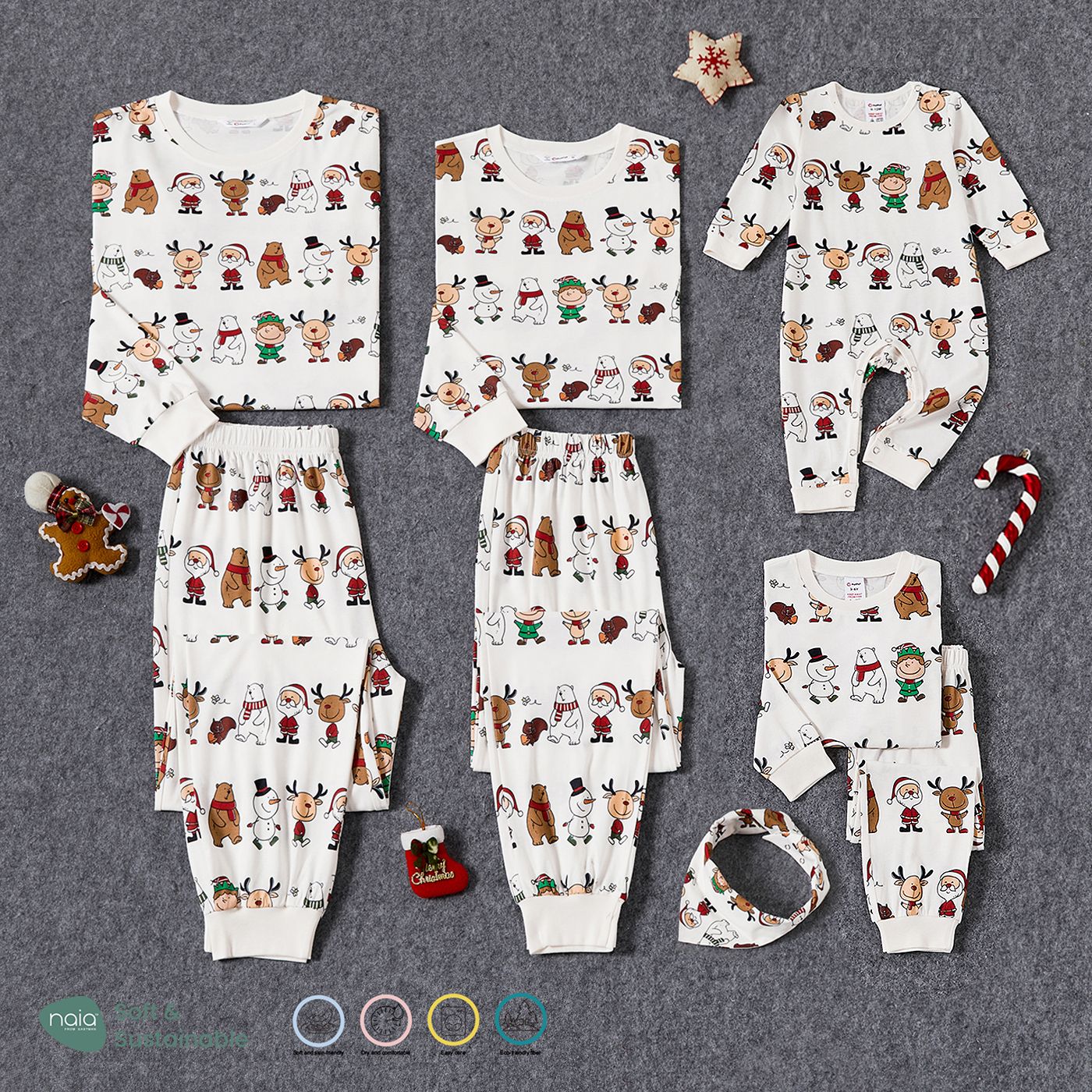 

Christmas Family Matching Childlike Cartoon Print Naia Pajamas Sets(Flame Resistant)