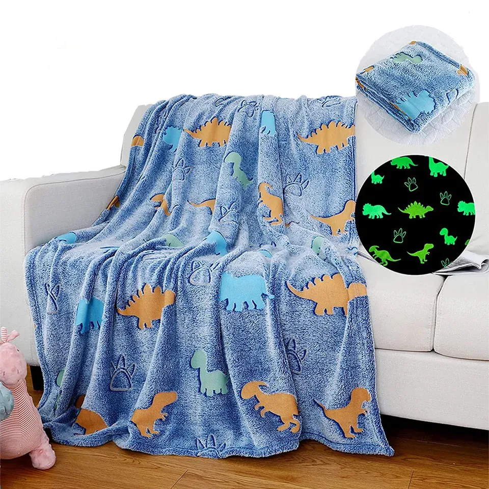 Flannel Night Light Glow Blanket for Kids Blue