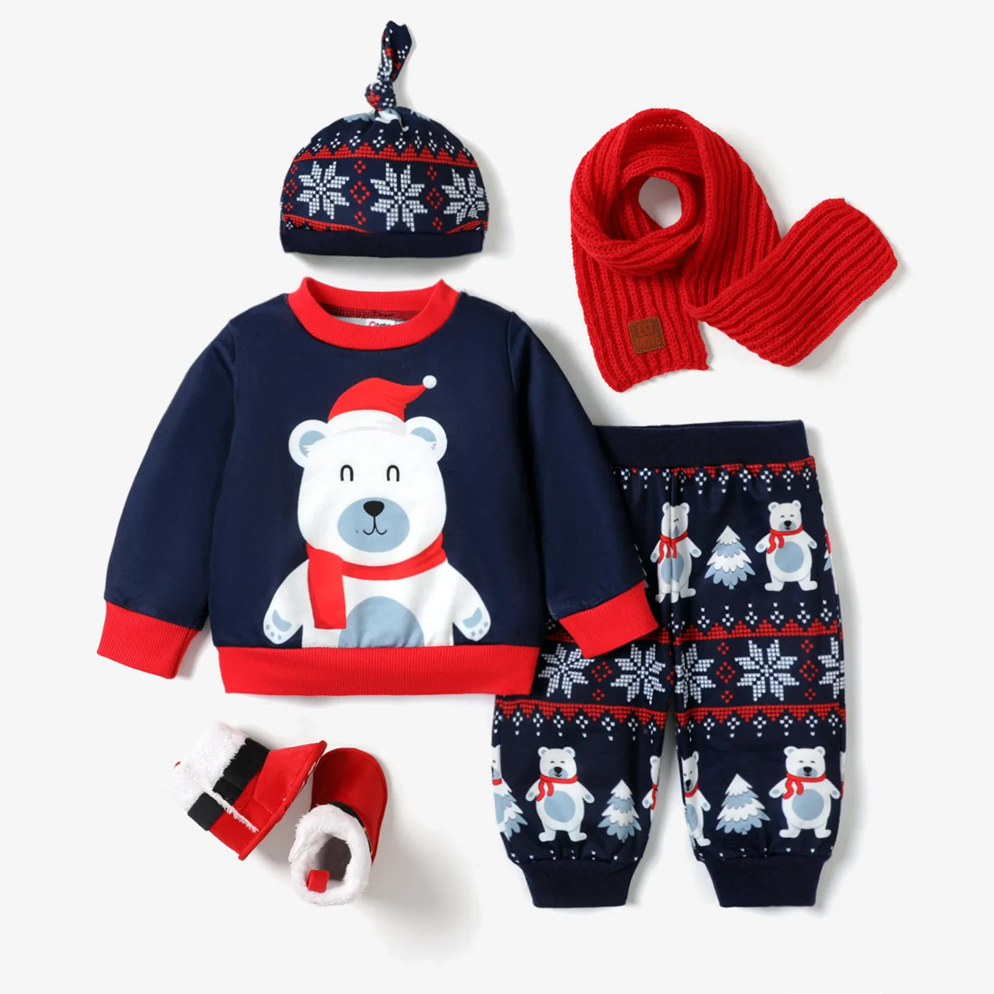  3PCS Baby Boy Christmas Childlikeex Pullover Sweater/Pant/ Hat Set Dark Blue image 2