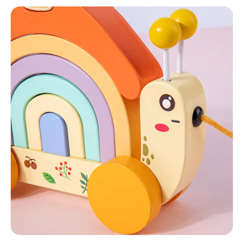 Rainbow Snail Wooden Pull-Along Toy for Children's Crawling and Walking Fun Multi-color image 5