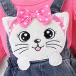 2pcs Baby Girls Ruffled Tshirt and 3D Cat Animal print Jeans Overall Set   image 3