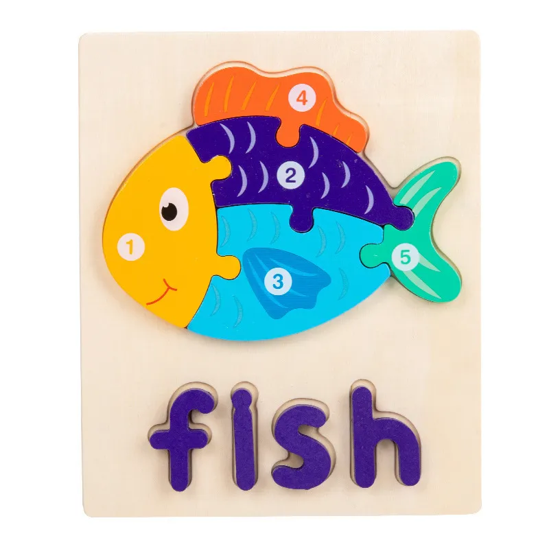 Números de desenhos animados de madeira e letras Puzzle Toy para aprendizagem precoce e reconhecimento de palavras Cor-A