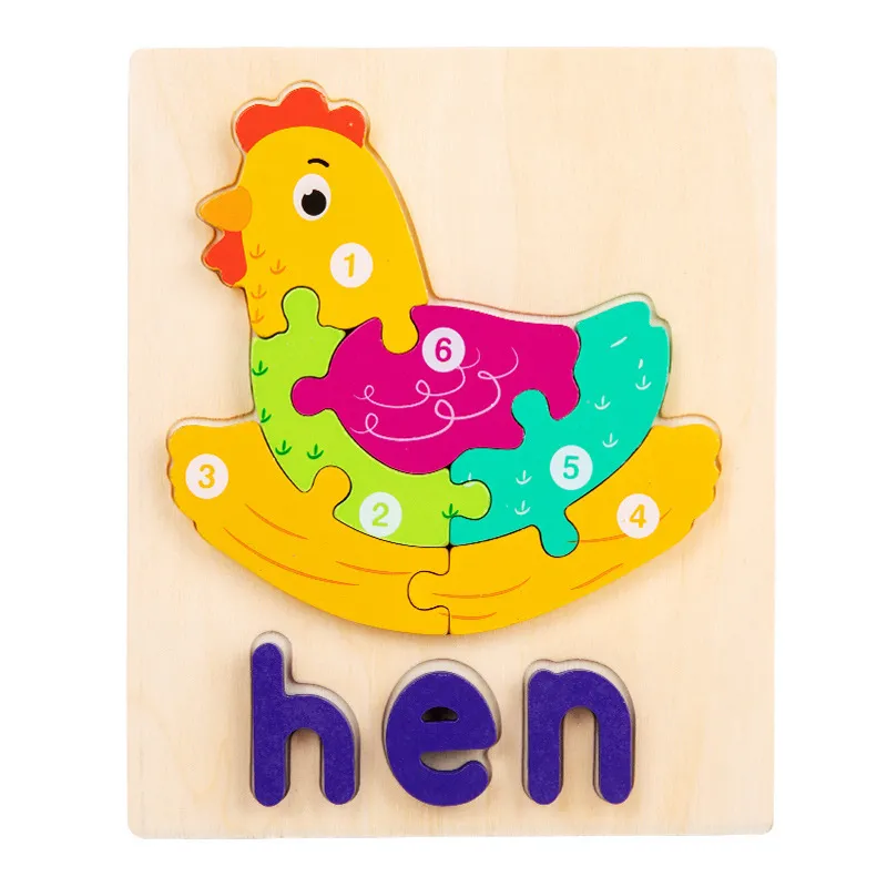 Wooden Cartoon Numbers And Letters Puzzle Toy For Early Learning And Word Recognition