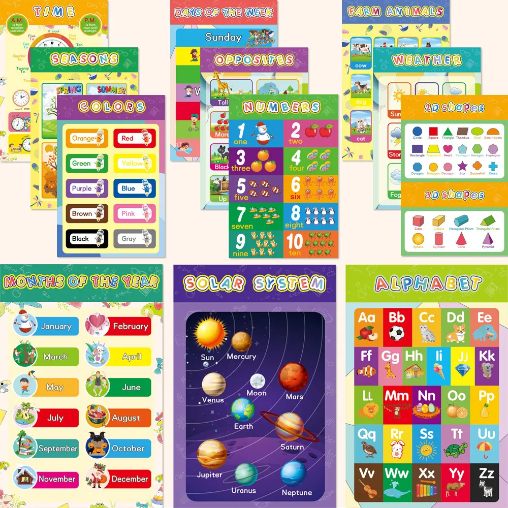 16-Piece Set of Children's Early Education Cartoon Decorative Cards  big image 1