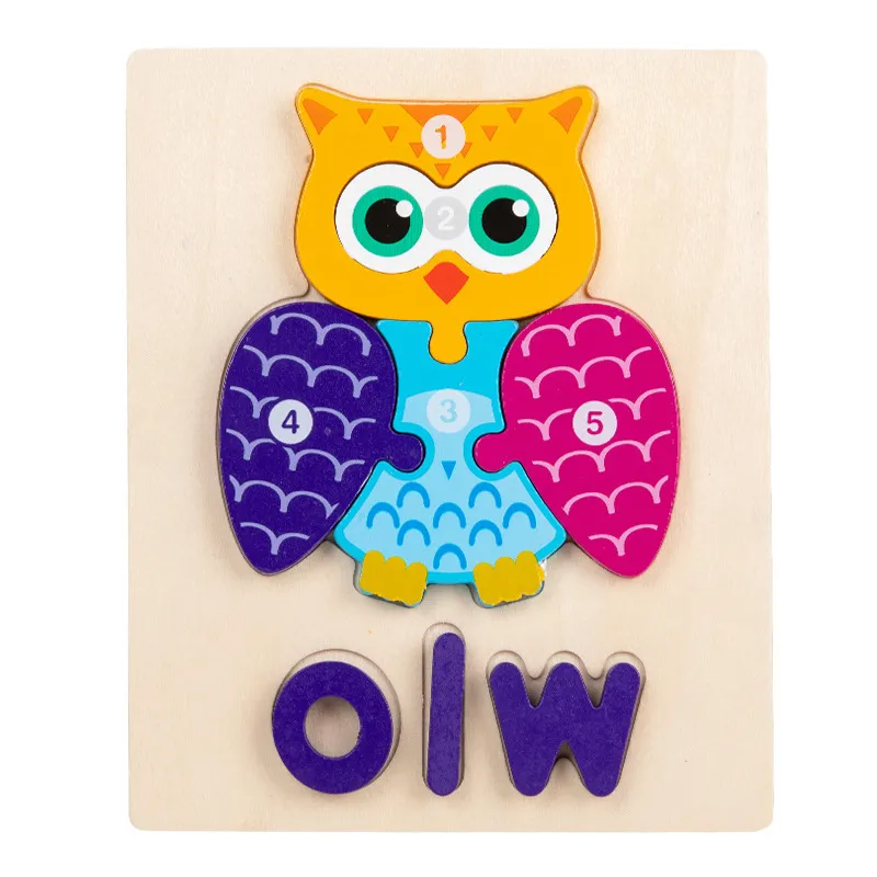 Números de desenhos animados de madeira e letras Puzzle Toy para aprendizagem precoce e reconhecimento de palavras Cor-C big image 1