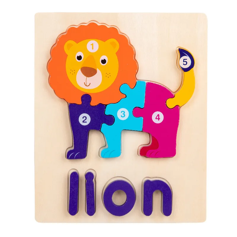 Números de desenhos animados de madeira e letras Puzzle Toy para aprendizagem precoce e reconhecimento de palavras Bloco de Cor