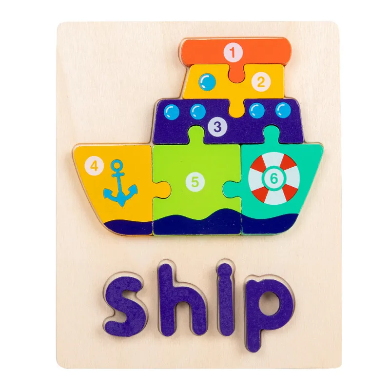 Números de desenhos animados de madeira e letras Puzzle Toy para aprendizagem precoce e reconhecimento de palavras Cor-D