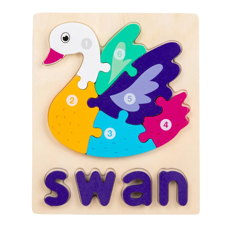 Números de desenhos animados de madeira e letras Puzzle Toy para aprendizagem precoce e reconhecimento de palavras Multicolorido