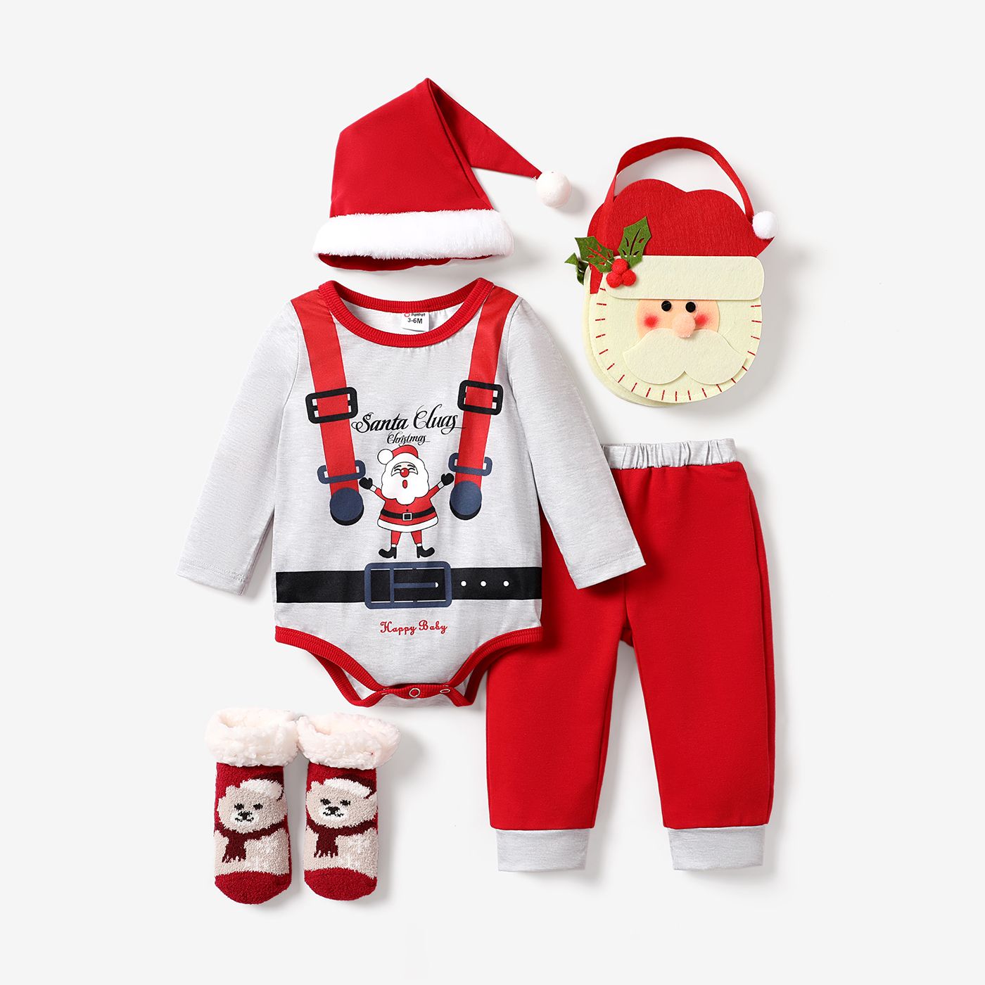 3PCS Baby Boy Fabric Stitching Christmas  Long Sleeve Top/Pant/Hat Set